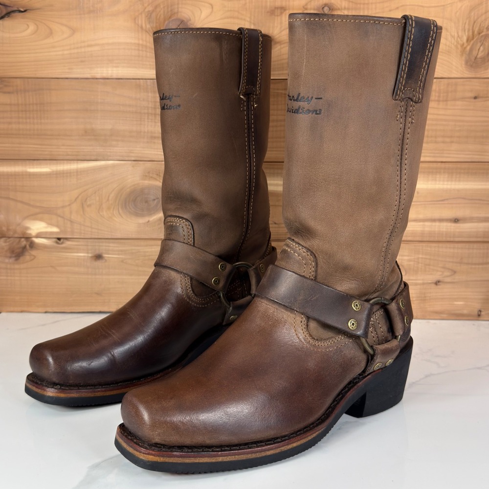 Harley Davidson Hustin Brown Leather Harness Biker Boots 85360 Womens size 8
